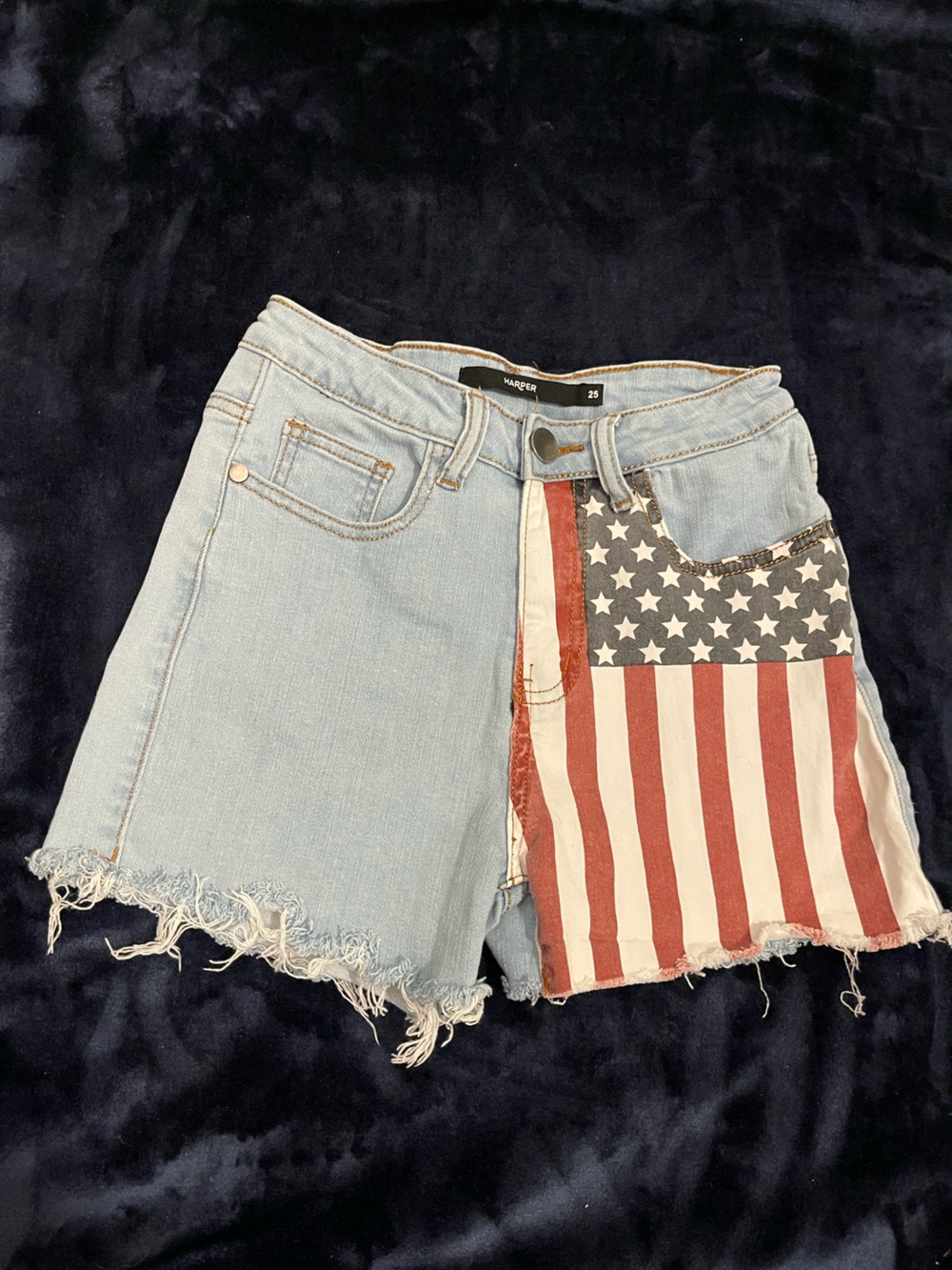 Harper Light Blue Denim Shorts with American Flag Panel